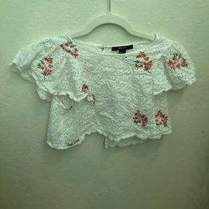 Open Back Forever 21 Crop Top with Flower Embroidery